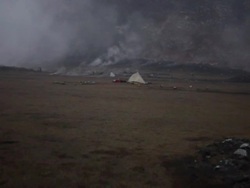 WS Shot of Nyiragongo expedition tent inside Nyiragongo Volcano / Virunga National Park, Goma, Democratic Republic of the Congo Stock Footage