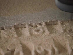 ECU Machine drill carving ancient Chinese character on wood/xian,shaanxi,China Stock Footage