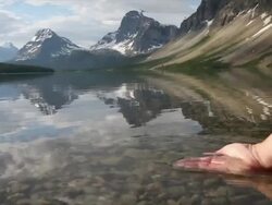 Person's hand scoops water in mountain lake Stock Footage