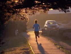 Jogger and cyclist at sunset in San Francisco News Clip