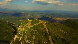 Aerial footage recorded by drone of beautiful mountain peak in the Catalan Pyrenees with amazing cliffs and nice views. 4K UHD. Stock Footage