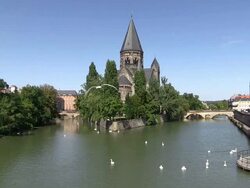 WS View of Temple Neuf and Moselle river / Metz, Lorraine, France Stock Footage
