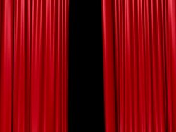Red curtains open and close includes alpha luma matte Stock Footage