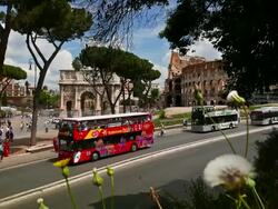 Crowd of tourists by the Coliseum of Rome Stock Footage