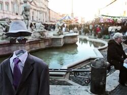MS PAN Shot of street artists showing performance invisible man / Rome, Italy Stock Footage