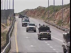 Powell's motorcade reaches Ramallah checkpoint News Clip
