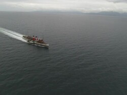 Aerial close Cumbrae, Scotland, North Atlantic Ocean, SS Waverly, Oldest sea going steamer in the world, Scotland, North Atlantic Ocean  Stock Footage