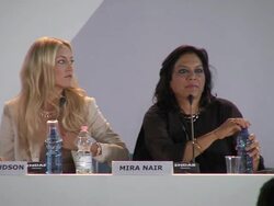 Kate Hudson, Mira Nair, Riz Ahmed at Press Conference Arrivals: The Reluctant Fundamentalist: 69th Venice Film Festival on August 29, 2012 in Venice, Italy (Footage by WireImage Video/Getty Images) Stock Footage