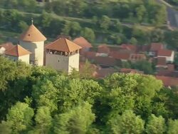 MS AERIAL Shot of houses in marshland of Werra / Germany Stock Footage