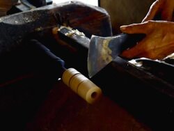 Lathe wood by knife, Thailand Stock Footage