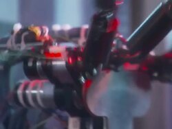 Close Up_pan-right tilt-down zoom-in - A robotic hand snatches a ball in mid-flight.   Stock Footage