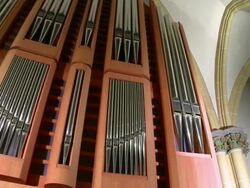 MS PAN View of church organ / Saarburg, Rhineland-Palatinate, Germany Stock Footage