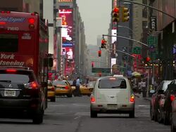 MS Yellow cabs and Pedestrian crossing on street / New York, United States Stock Footage