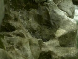 SLO MO Small trickle of water flows down volcanic rock, Spain Stock Footage