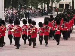 Grenadier Guards Band Marches near to Buckingham Place in London Stock Footage