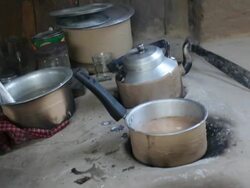 Tea being prepared on a road side restaurant in India Stock Footage