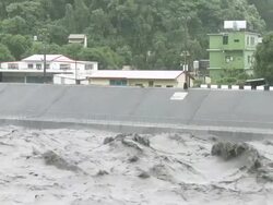 Flood Waters In River Surge Downstream After Hurricane Stock Footage