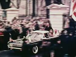 1962 John Glenn, his wife + Lyndon Johnson riding in convertible in parade after spaceflight Stock Footage