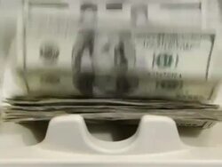 Bank Money Counting Machine with $100 Bills Stock Footage