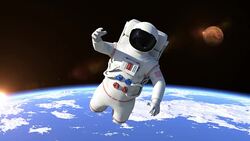 Astronaut Flying Over The North Pole - Close Up Stock Footage
