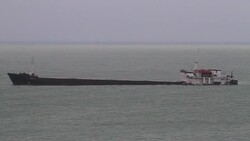 Russian cargo ship Elga 1 sinking at the Black sea in Bulgaria Stock Footage