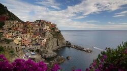 Italy, Liguria, Cinque Terre, Manarola, elevated view Stock Footage