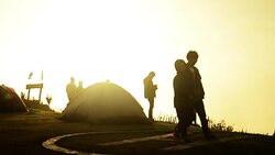 siluate of tourist at view point in doi angkhan mountrain, chiangmai Thailand Stock Footage
