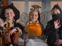 HD DOLLY: Children Dressed In Halloween Costumes Stock Footage
