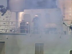 Royal Australian Navy war ship firing canon News Clip