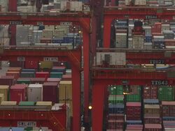 MS TD Shot of containers yard / Hong Kong, China Stock Footage
