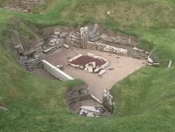 HA Ruins of Neolithic settlement Skara Brea / Orkney, Scotland, United Kingdom Stock Footage