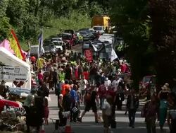 Protests Continue At The West Sussex Fracking Site Stock Footage