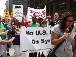 Protesters Demonstrate Against Intervention In Syria Stock Footage