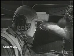 1945: BOMBING RUN: DRAMATIZATION: INT VS Bombardier onboard unidentifiable bomber aircraft speaking (SOT), checking radar, checking target, preparing to release aerial bombs, '... Bombs away.' World War II, WWII, airstrike, B-29 Superfortress Instructional Video