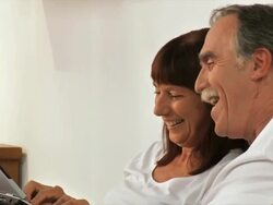 HD DOLLY: Senior Couple With Laptop Stock Footage