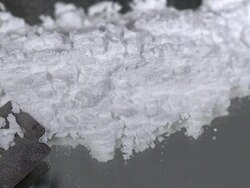 MS SLO MO Syringe being Fallen on drug powder / Vieux Pont, Normandy,  France Stock Footage