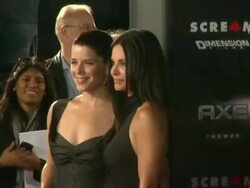 Neve Campbell and Courteney Cox at the AXE Shower Presents The World Premiere Of 'Scream 4' at Hollywood CA. (Footage by WireImage Video/GettyImages) Stock Footage