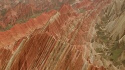 View of rainbow mountains in Zhangye Danxia Landform, China Stock Footage