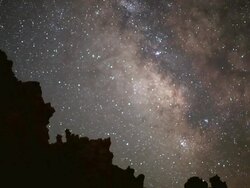 MS T/L View of night time astro of milky way / Mono Lake, California, United States Stock Footage