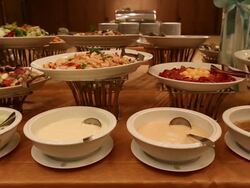 Salad Food and bread waiting for wedding ceremony, dolly shot Stock Footage