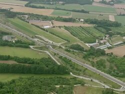 WS AERIAL View of express train tracks and farm fields / Rhone Alpes, France / Rhone Alpes, France Stock Footage