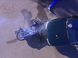 Motorcycle Wreck from above shot Stock Footage