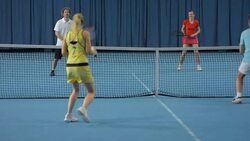 LS Friends Playing Mixed Doubles Stock Footage