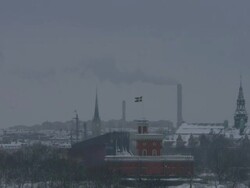 MS View of Kastellholmenat cloudy winter day and Nordiska Museet in background / Stockholm, Stockholm, Sweden Stock Footage