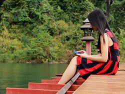 Woman using digital tablet in nature Stock Footage