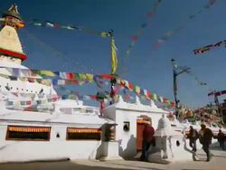 T/L, WS, LA, people circling the Boudhanath Stupa / Kathmandu, Nepal Stock Footage