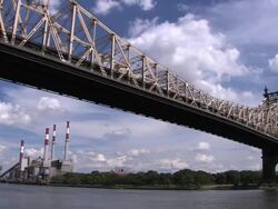 Ravenswood Power Plant and Ed Koch Queens Boro Bridge Stock Footage