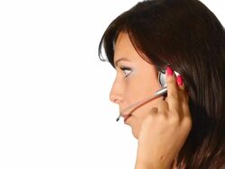 Customer support phone operator smiling and speaking Stock Footage
