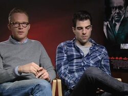 INTERVIEW: Paul Bettany and Zachary Quinto on the filming process at the Margin Call Interviews: 61st Berlin International Film Festival at Berlin . (Footage by WireImage Video/GettyImages) Stock Footage