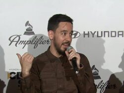 INTERVIEW - Mike Shinoda, Evan Greene, and Jon Budd on their predictions of the Center Stage Program outcome at 4th Annual Social Media Rock Stars Summit - 'The Music Industry Then & Now: How Digital Changed The Game on 2/8/2013 in Los Angeles, CA. Stock Footage
